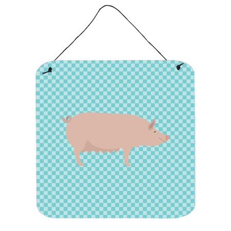MICASA English Large White Pig Blue Check Wall or Door Hanging Prints6 x 6 in. MI229813